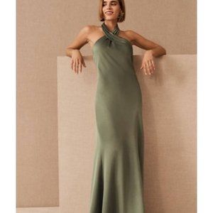 BHLDN Ruby Twist Halter Satin Gown, size 0